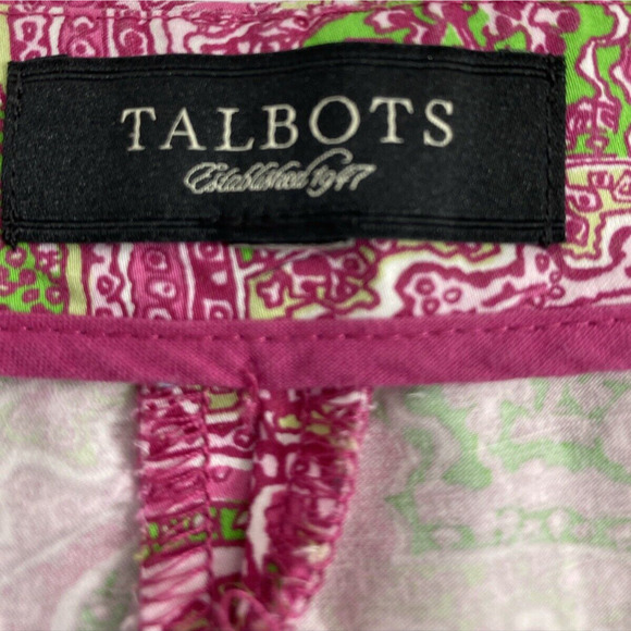 Talbots Pants Womens Size Medium Pink Green Paisley Capri Slacks Side Zip - Picture 3 of 12
